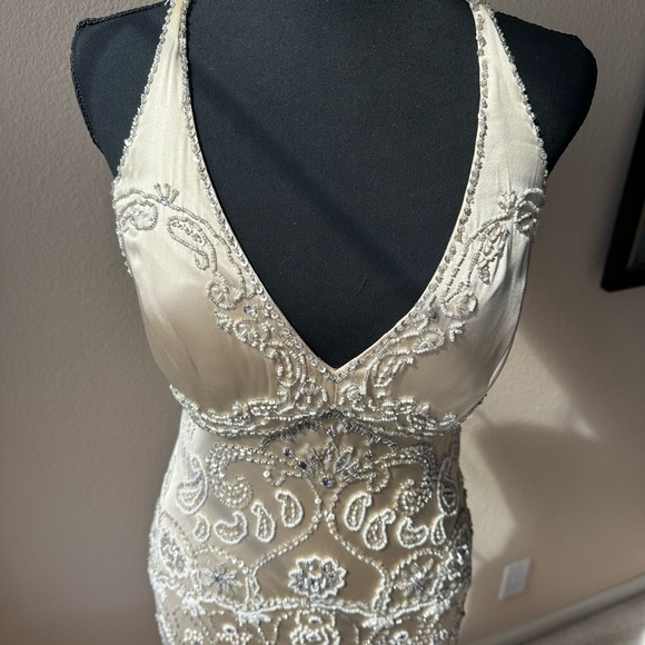 Sue Wong Silk dress, cream / champagne color, beaded & embroidered - Picture 14 of 16